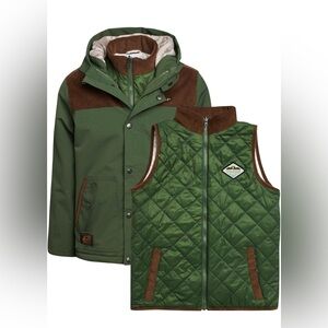 Volcom Snow 2 In 1 Insulated Jacket Military Green & Brown Kids Large 12/14